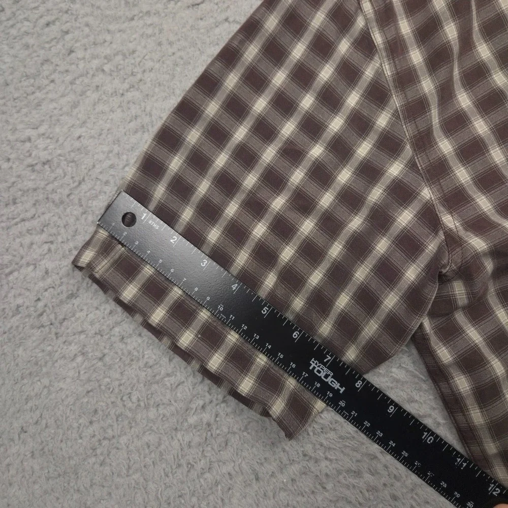 The North Face Mens M Plaid Modal Short Sleeve Hiking Shirt Brown Vented